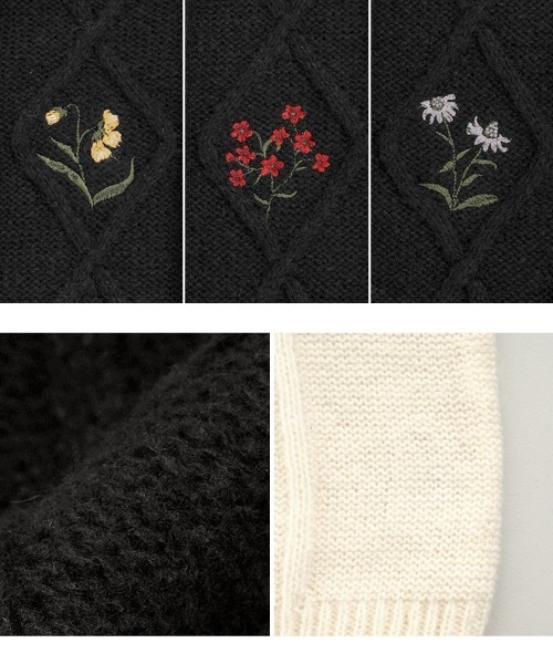 KOBE LETTUCE（神戸レタス） カーディガン 刺繍ケーブルニット