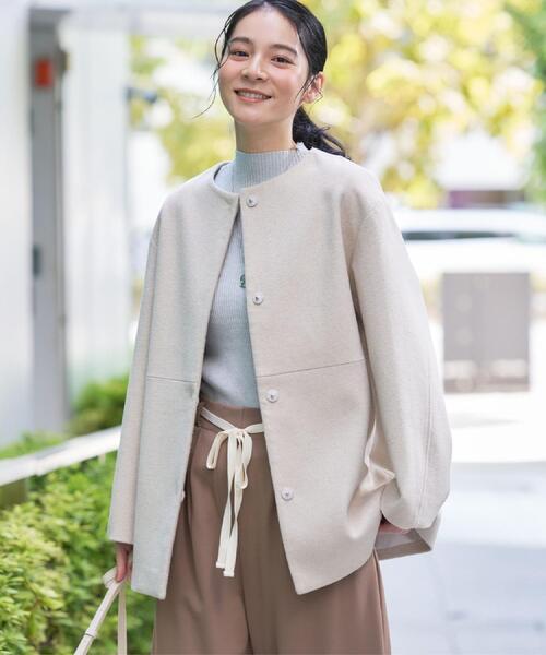 Dessin（デッサン） ノーカラーコート コート ウール混クルーネック