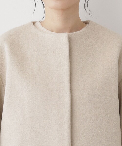 Dessin（デッサン） ノーカラーコート コート ウール混クルーネック