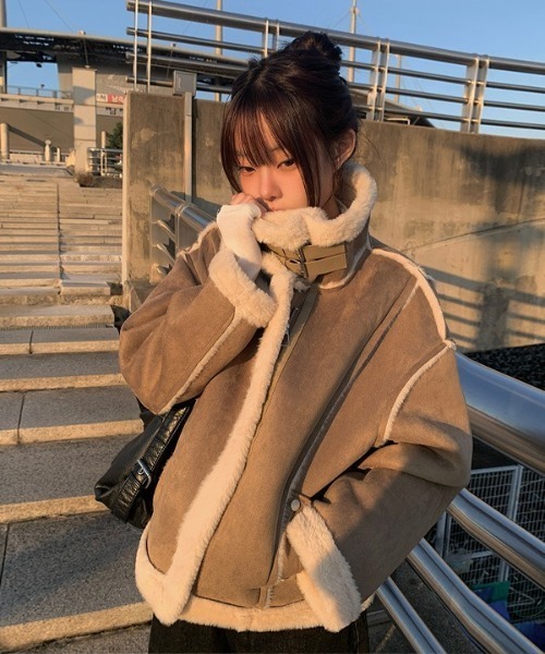anyonemore コート アウター ストラップ付きスエード調ファームートン