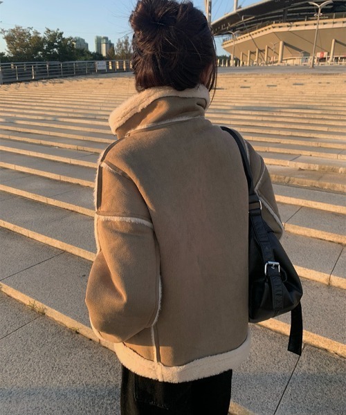 anyonemore コート アウター ストラップ付きスエード調ファームートン 