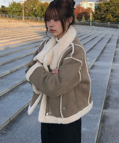 anyonemore コート アウター ストラップ付きスエード調ファームートン