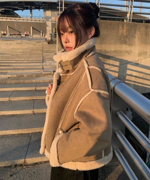 anyonemore コート アウター ストラップ付きスエード調ファームートン
