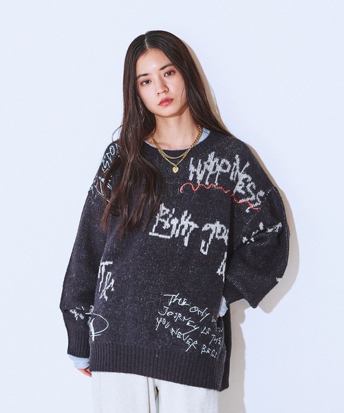 JEANASIS（ジーナシス） ニット セーター 5G Doodleロゴプルオーバー