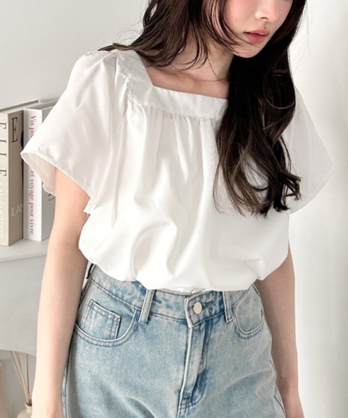 CLEA tシャツ 半袖 ふんわりスクエアネック チュニックトップス