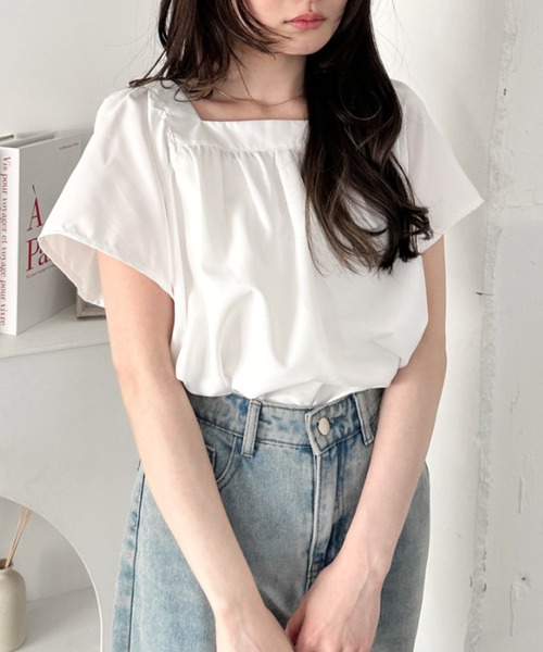 CLEA tシャツ 半袖 ふんわりスクエアネック チュニックトップス