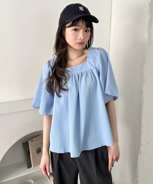 CLEA tシャツ 半袖 ふんわりスクエアネック チュニックトップス