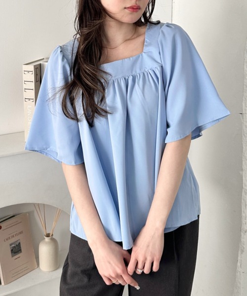 CLEA tシャツ 半袖 ふんわりスクエアネック チュニックトップス