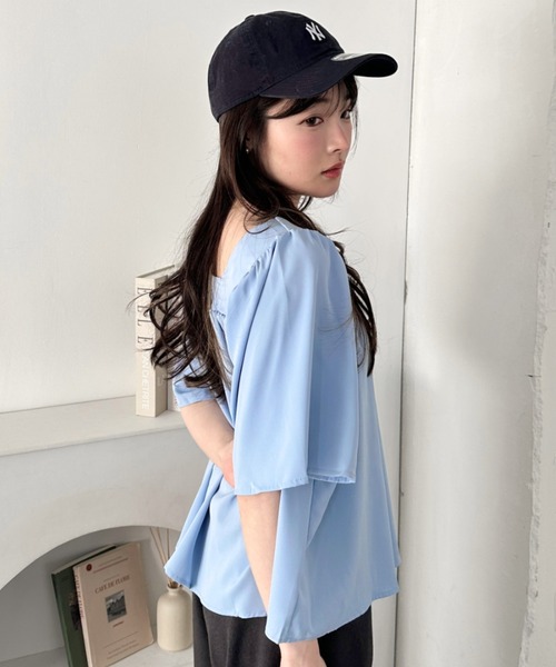 CLEA tシャツ 半袖 ふんわりスクエアネック チュニックトップス