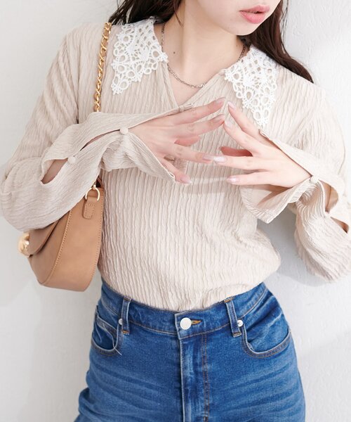 natural couture ニット セーター レース衿ロンT レディース