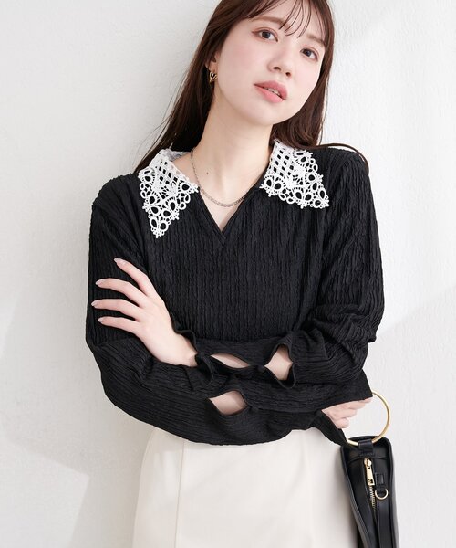 natural couture ニット セーター レース衿ロンT レディース