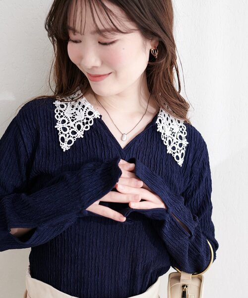 natural couture ニット セーター レース衿ロンT レディース
