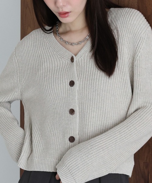 「J by blue」 ニットカーディガン MEDIUM グレー レディース_画像4