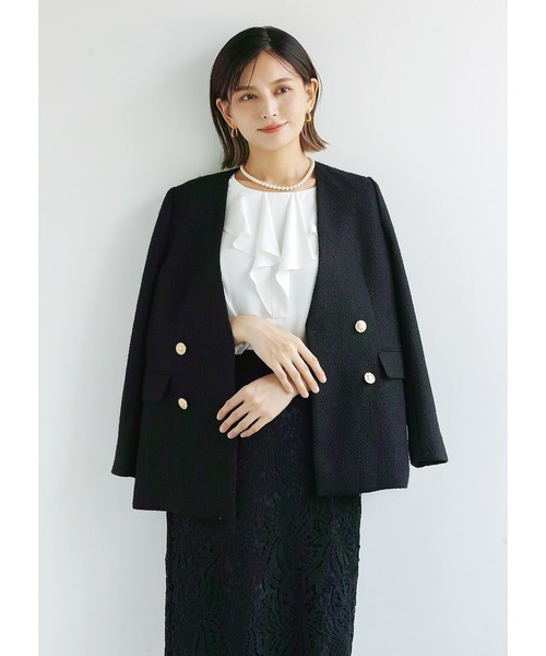 「WHITE JOOLA」 ノーカラージャケット S ブラック レディース_画像2