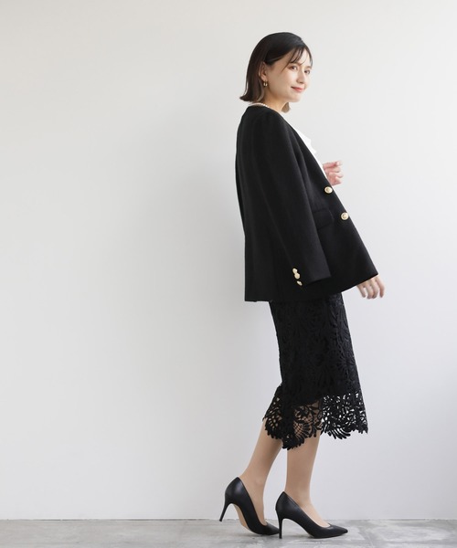「WHITE JOOLA」 ノーカラージャケット S ブラック レディース_画像4