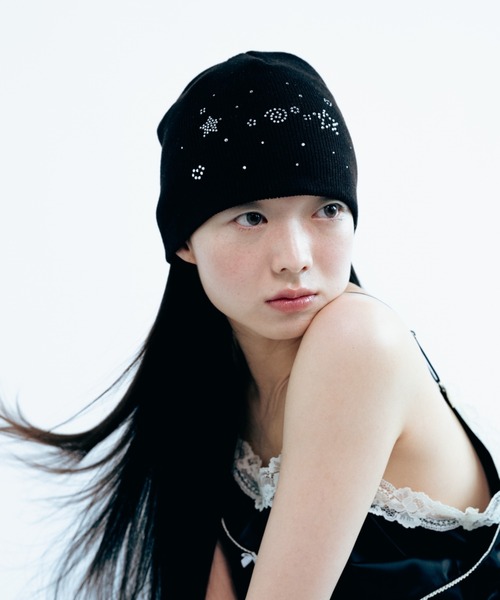 STONE  ブラックニット帽　ビーニー Carmelo ニット帽 ニットキャップ Stone Motif Beanie (white/l.gray
