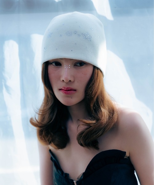 Carmelo ニット帽 ニットキャップ Stone Motif Beanie (white/l.gray