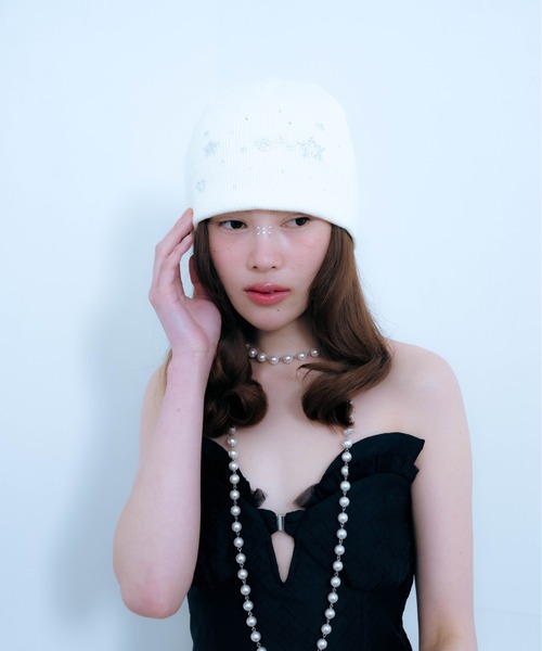 Carmelo ニット帽 ニットキャップ レディース Stone Motif Beanie
