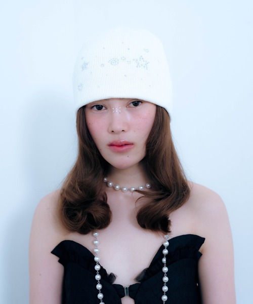 Carmelo ニット帽 ニットキャップ Stone Motif Beanie (white/l.gray