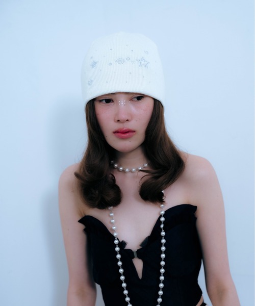 Carmelo ニット帽 ニットキャップ Stone Motif Beanie (white/l.gray