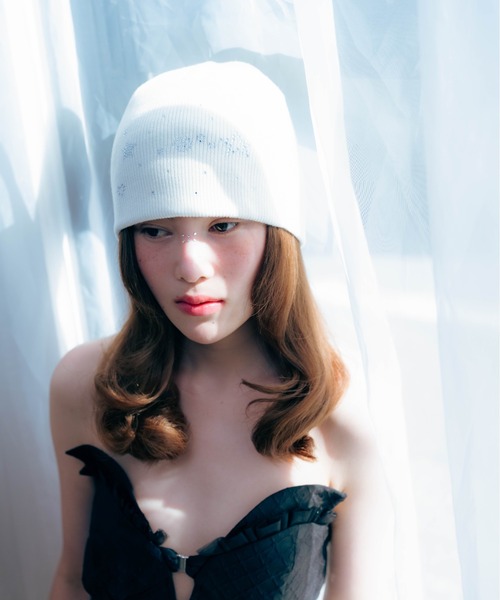 ラ*ナ様 STONE  アイボリー ニット帽 Carmelo ニット帽 ニットキャップ レディース Stone Motif Beanie