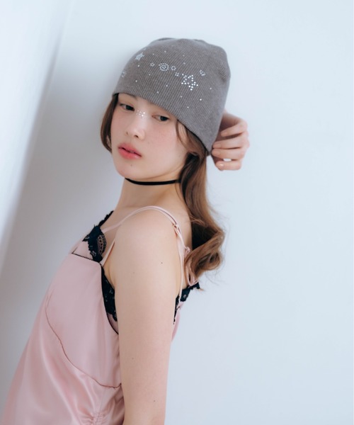 Carmelo ニット帽 ニットキャップ Stone Motif Beanie (white/l.gray