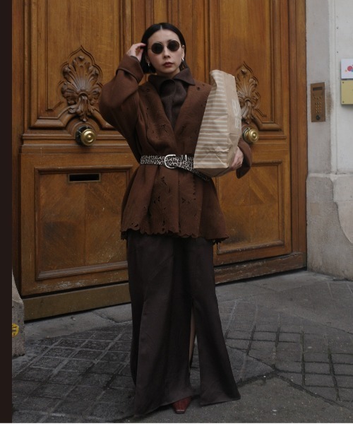 ノーカラーコート コート WOOL EMBROIDERY GOWN COAT レディースの画像