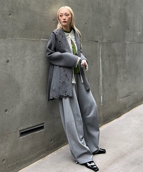 ノーカラーコート コート WOOL EMBROIDERY GOWN COAT レディースの画像