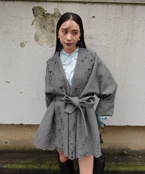 Ameri（アメリ） ノーカラーコート コート WOOL EMBROIDERY GOWN COAT