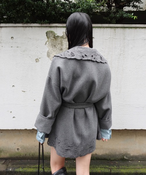 Ameri（アメリ） ノーカラーコート コート WOOL EMBROIDERY GOWN COAT