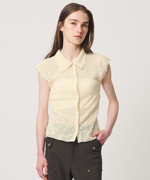 ATTISESSION レース フレンチスリーブ シャツ ATTISESSION（アティセッション） ブラウス シャツ 半袖 「ATTISESSION
