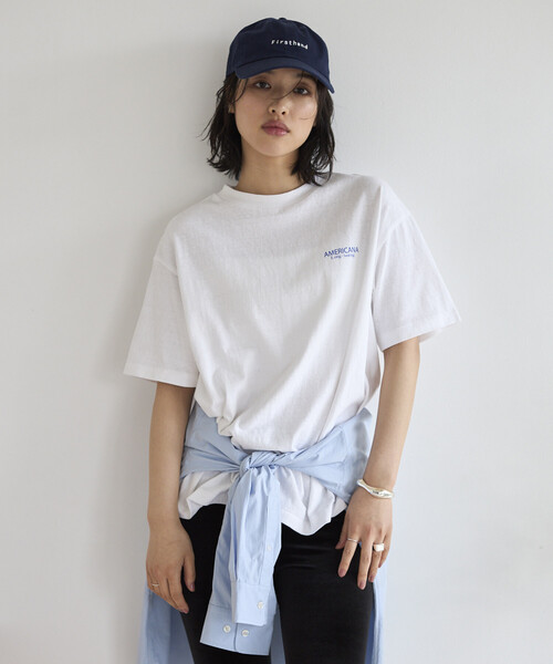「AMERICANA」 半袖Tシャツ ONE SIZE チャコールグレー レディース_画像4