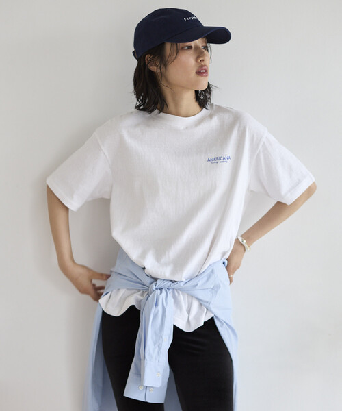 「AMERICANA」 半袖Tシャツ ONE SIZE チャコールグレー レディース_画像5