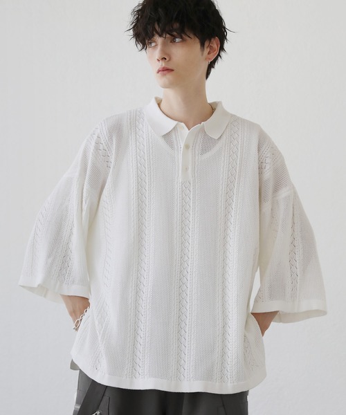 「LILL」 半袖ニット M グレー メンズ_画像2