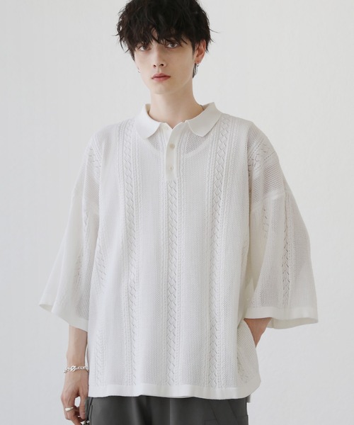 「LILL」 半袖ニット M グレー メンズ_画像3