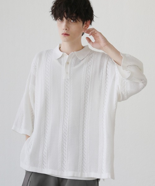 「LILL」 半袖ニット M グレー メンズ_画像4