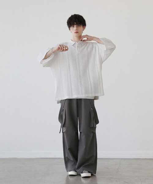 「LILL」 半袖ニット M グレー メンズ_画像8