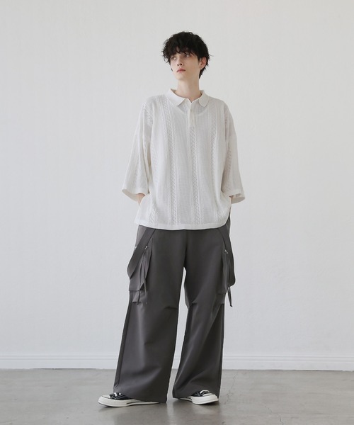 「LILL」 半袖ニット M グレー メンズ_画像9