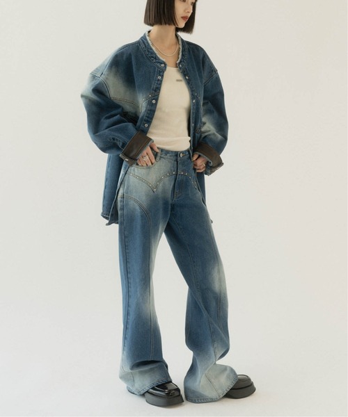 「Knuth Marf」 ブーツカットデニムパンツ S ネイビー レディース_画像3
