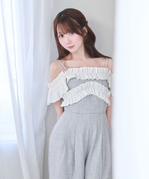 Rosé Muse Bicolor frills romper ブラック Rose Muse（ロゼミューズ） オールインワン Bicolor frills romper
