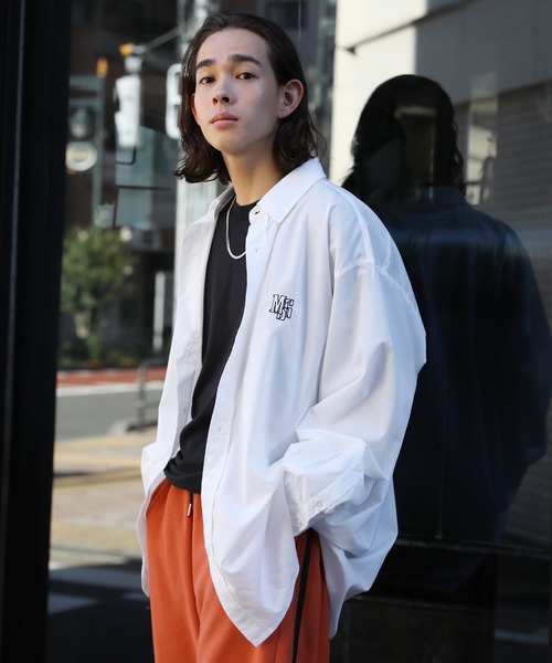 シャツ ワンポイント刺繍ヴィンテージライク ビックシルエットシャツ