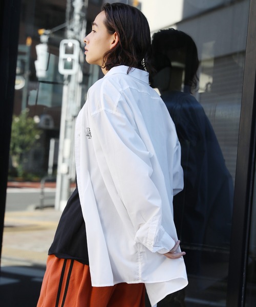 シャツ ワンポイント刺繍ヴィンテージライク ビックシルエットシャツ