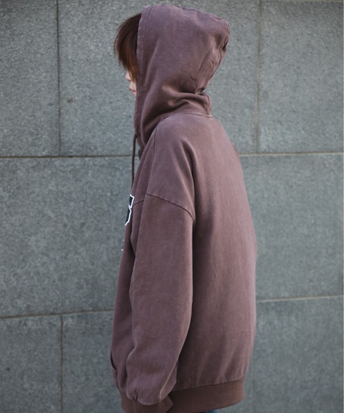 パーカー 「HOOK」英字刺繍ウォッシュ加工ジップアップパーカー メンズ