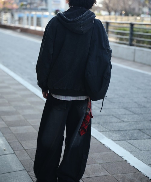 パーカー 「HOOK」英字刺繍ウォッシュ加工ジップアップパーカー メンズ