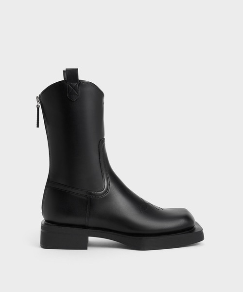 Charles &Keith 厚底ショートブーツ CHARLES & KEITH フロントジップ アンクルブーツ 【再入荷