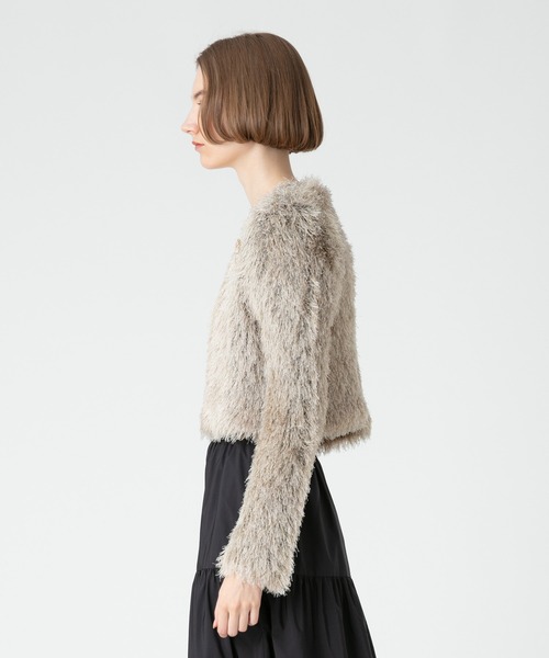 ルルウィルビー ファーボレロカーディガン ニット アイボリー シャギー ビジュー セール】 【LOULOU WILLOUGHBY】ファーボレロカーディガン