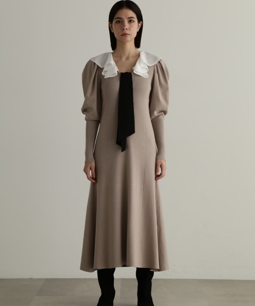 JILL STUART ワンピース フリルカラーリブニットワンピース