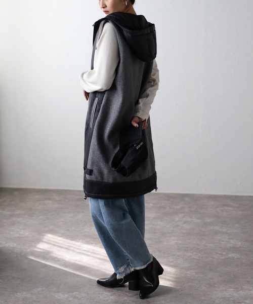 ACLO アクロ BACK RAFFLE VEST ベスト ジレ 日本製 重ね着 ＆HALF ベスト ジレ ナイロン×ウールライクロングベスト