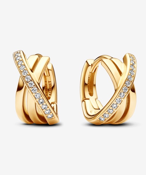 PANDORA（パンドラ） ピアス クロスオーバー パヴェ ゴールド フープ