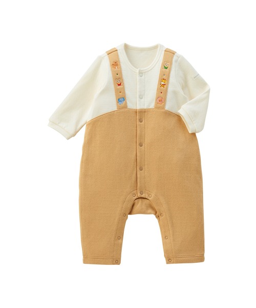【新品】mikiHOUSEミキハウスどうぶつ刺繍カバーオール MIKI HOUSE ベビー服 ロンパース どうぶつ刺繍カバーオール